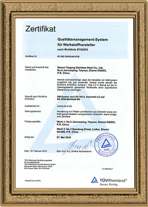 Certificazione del prodotto Teda Steel Teda Steel Product certification