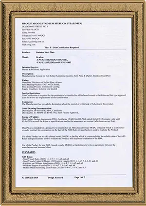 Certificazione del prodotto Teda Steel Teda Steel Product certification